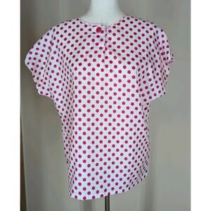 Vintage 80s Pink White Polka Dot Lucky Winner Blouse Short Sleeve Size Medium